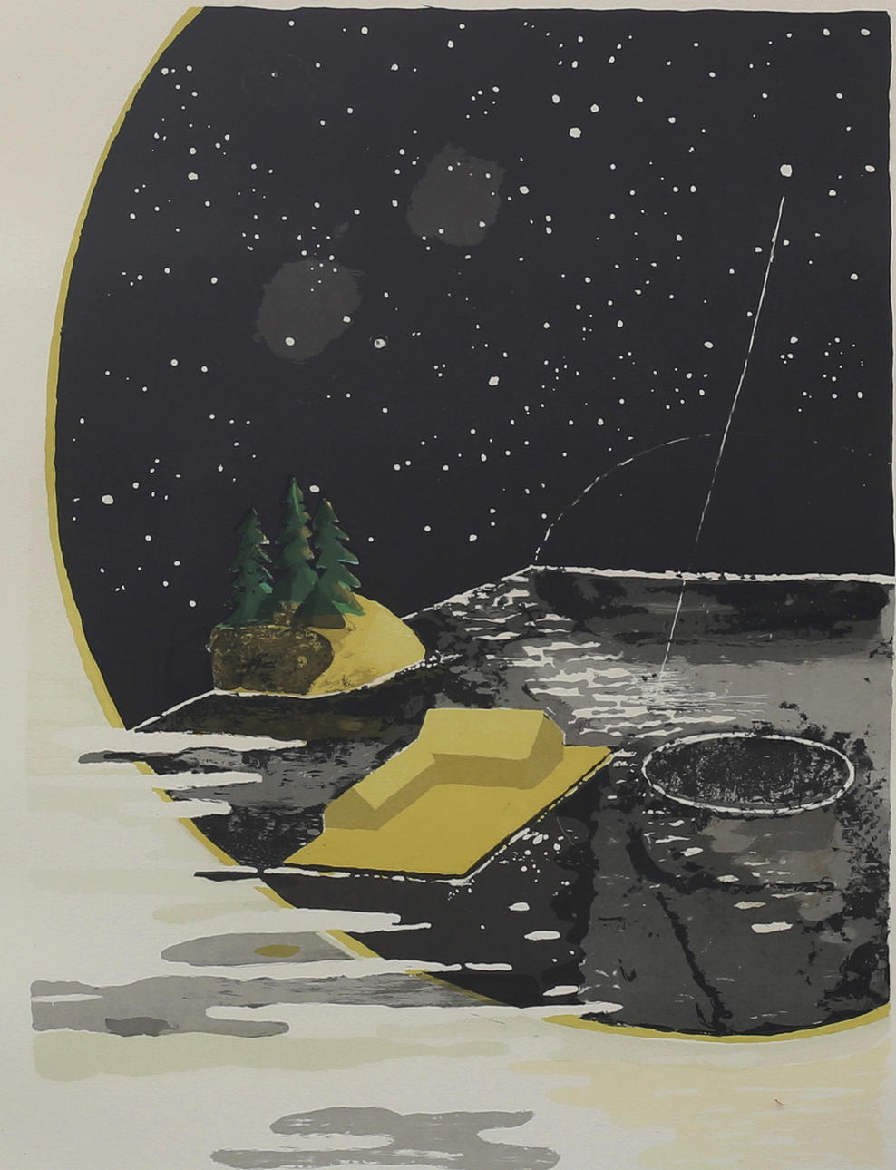 JOHN WIPP. Composition with starry sky, original lithograph, signed, dated, numbered 35/200.