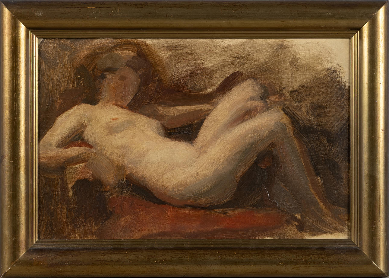 ATTRIBUTED TO LAURITS TUXEN. Model study, oil on canvas, unsigned.