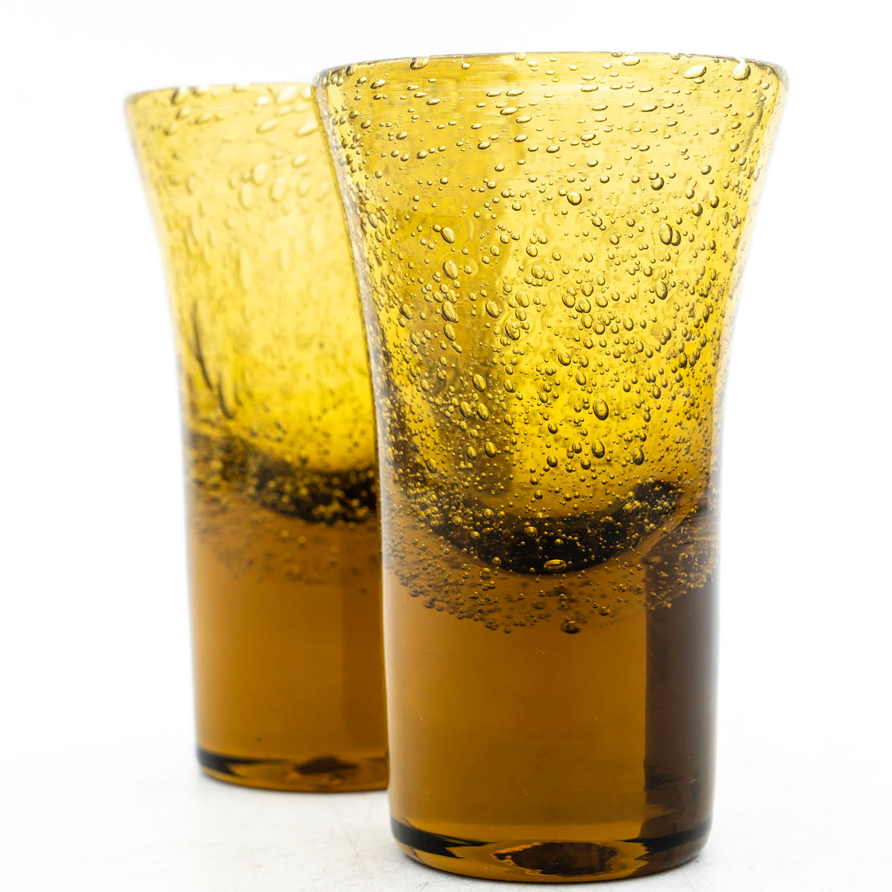 UNKNOWN DESIGNER, Amber glasses/vases 2 pieces.