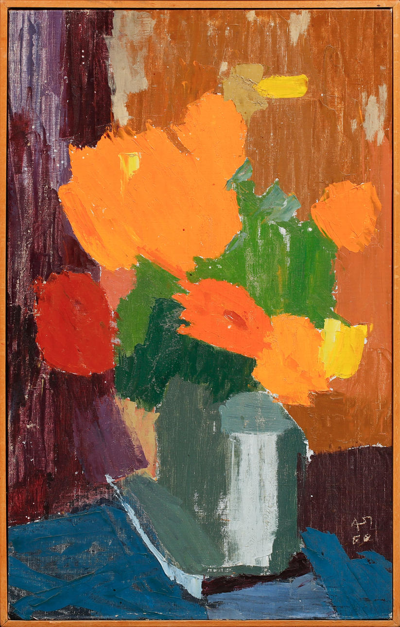 OIDENTIFIERAD KONSTNÄR. Flower still life, oil on canvas, monogram signed.