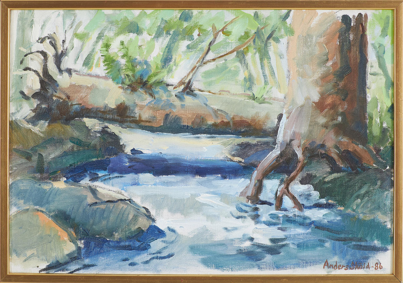 ANDERS SKÖLD. watercourse, oil on canvas, signed and dated -86.