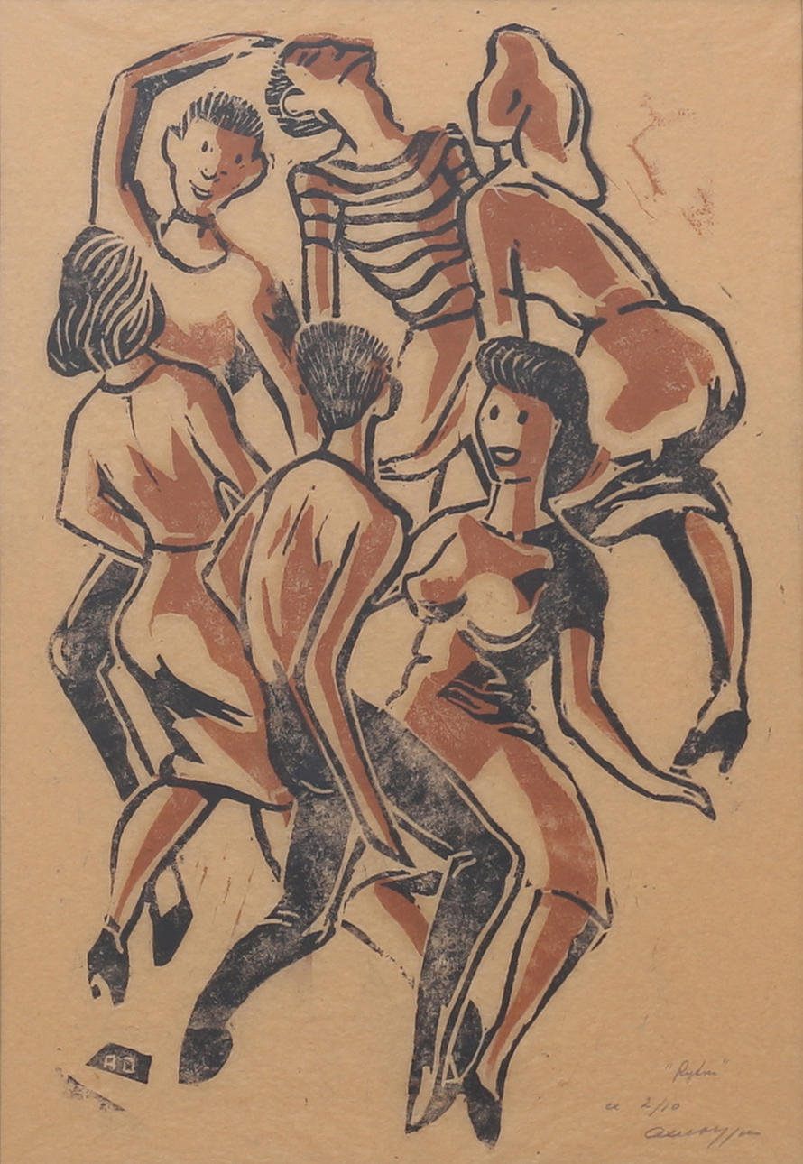 AXEL OLSON. “Rhythm”, woodcut, signed AO.