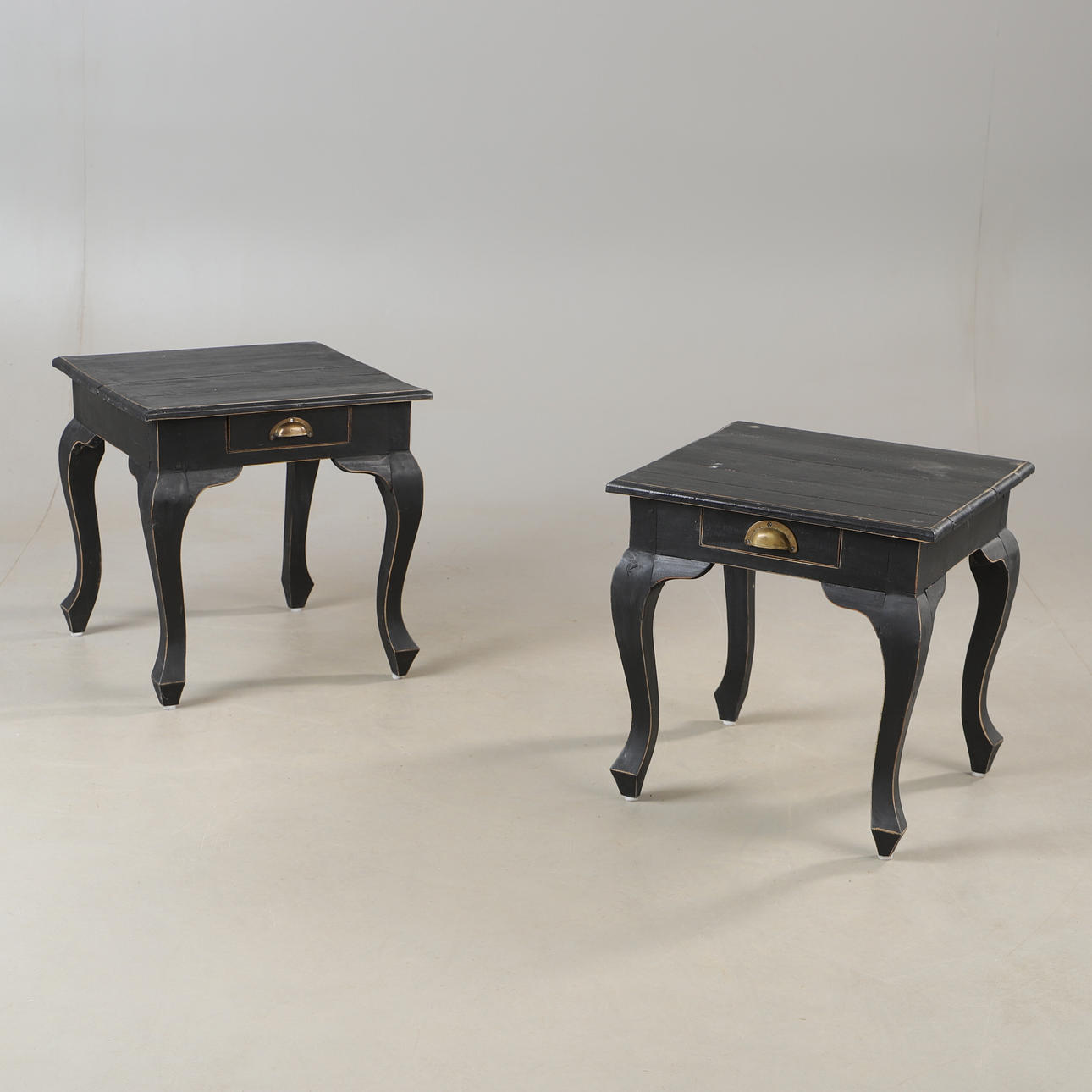 BEDSIDE TABLE, 1 pair, black painted, rococo style.