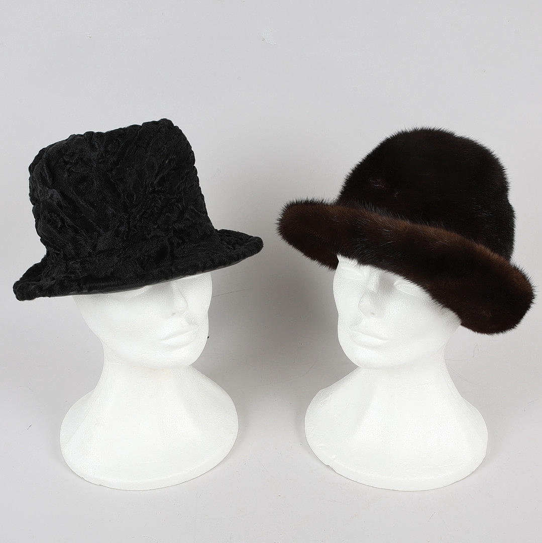 PÄLSHATTAR, 2 st, mink & persian, 1900-tal.