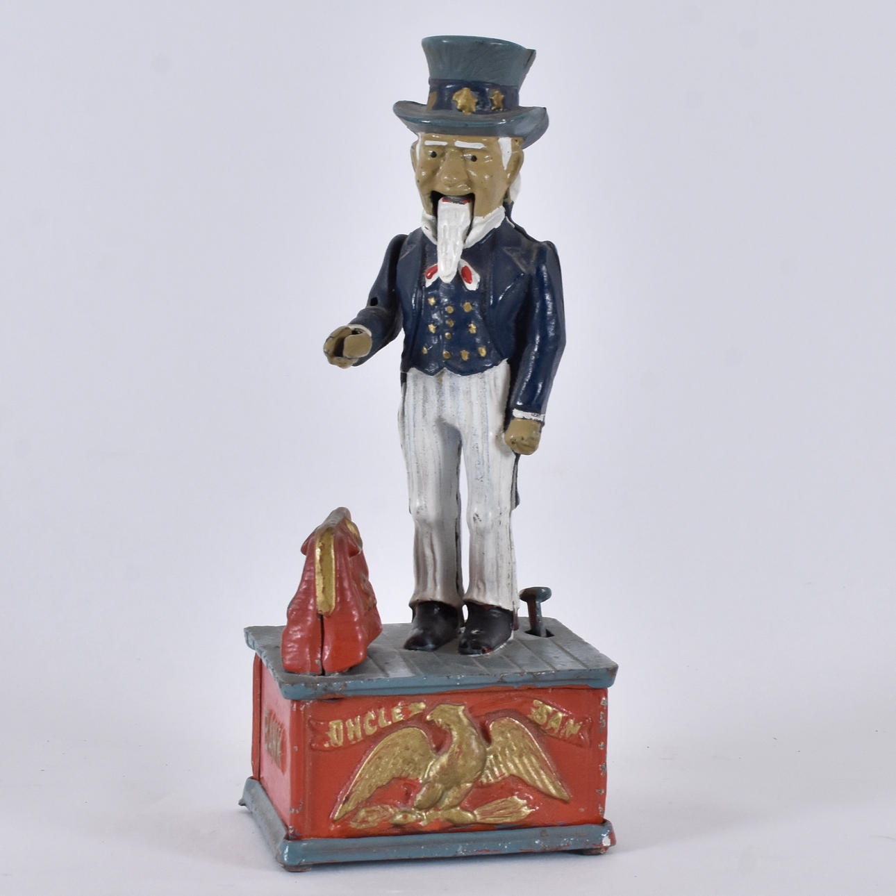 MONEY BOX, painted metal, Uncle Sam.