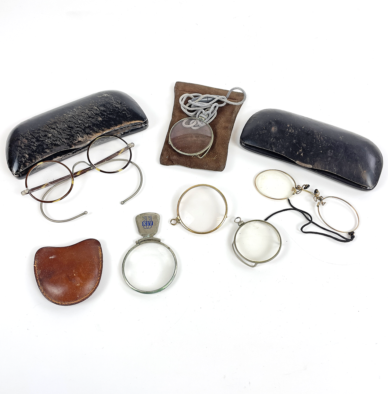 GLASSES, MONOCLES, 6 pieces.