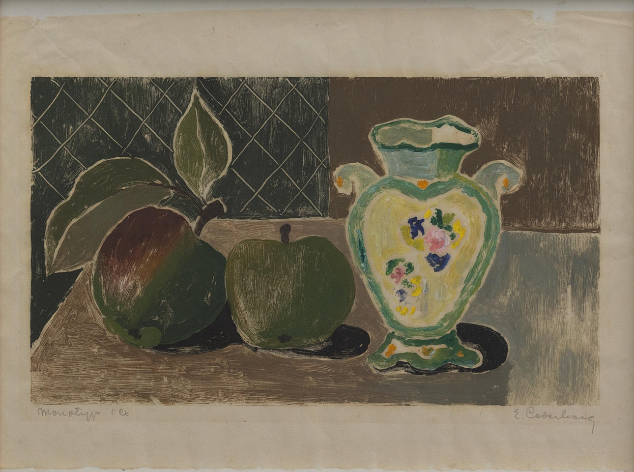 ERIK CEDERBERG. still life, monotype 1 ex, signed.