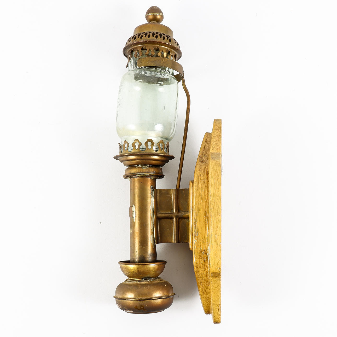 WALL CANDLESTICK wood, glass and copper.