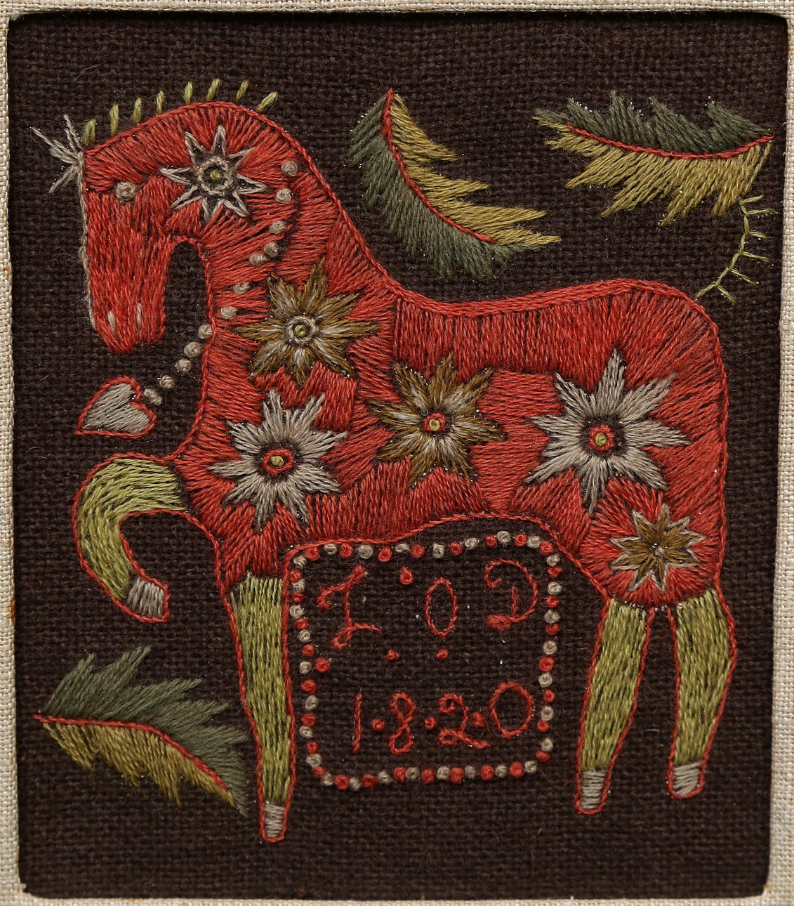 OIDENTIFIERAD KONSTNÄR. Brodyr, häst, daterad 1820.