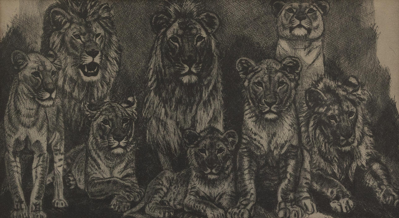 EDUARD WIIRALT. Lion, offset print, signed and dated 1949.