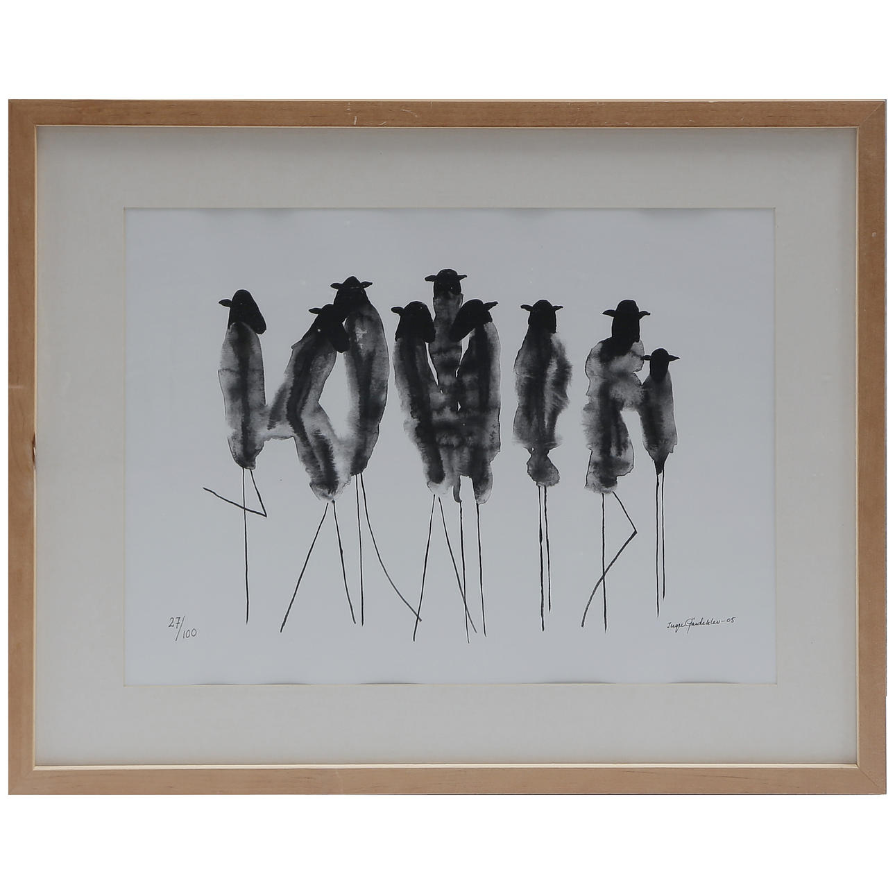 INGER GÄRDEKLEV “SHEEP” LITHOGRAPH 27/100, SIGNED, DATED 05, GLAZED.