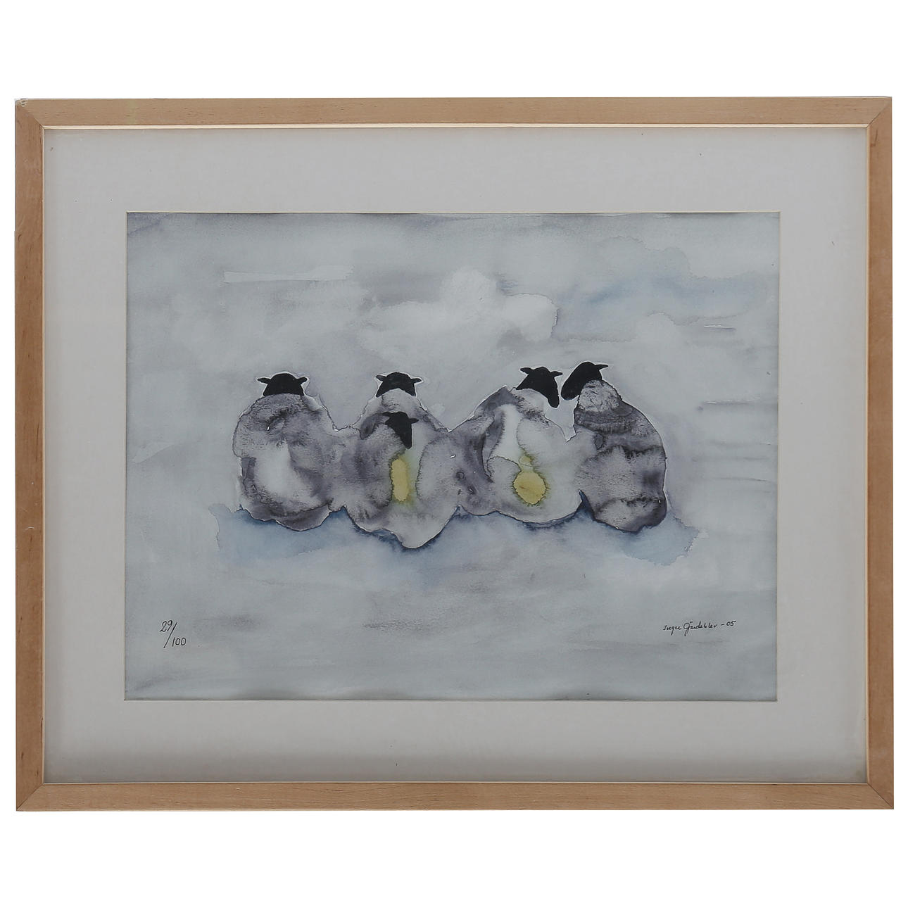 INGER GÄRDEKLEV “SHEEP” LITHOGRAPH 29/100, SIGNED, DATED 05, GLAZED.