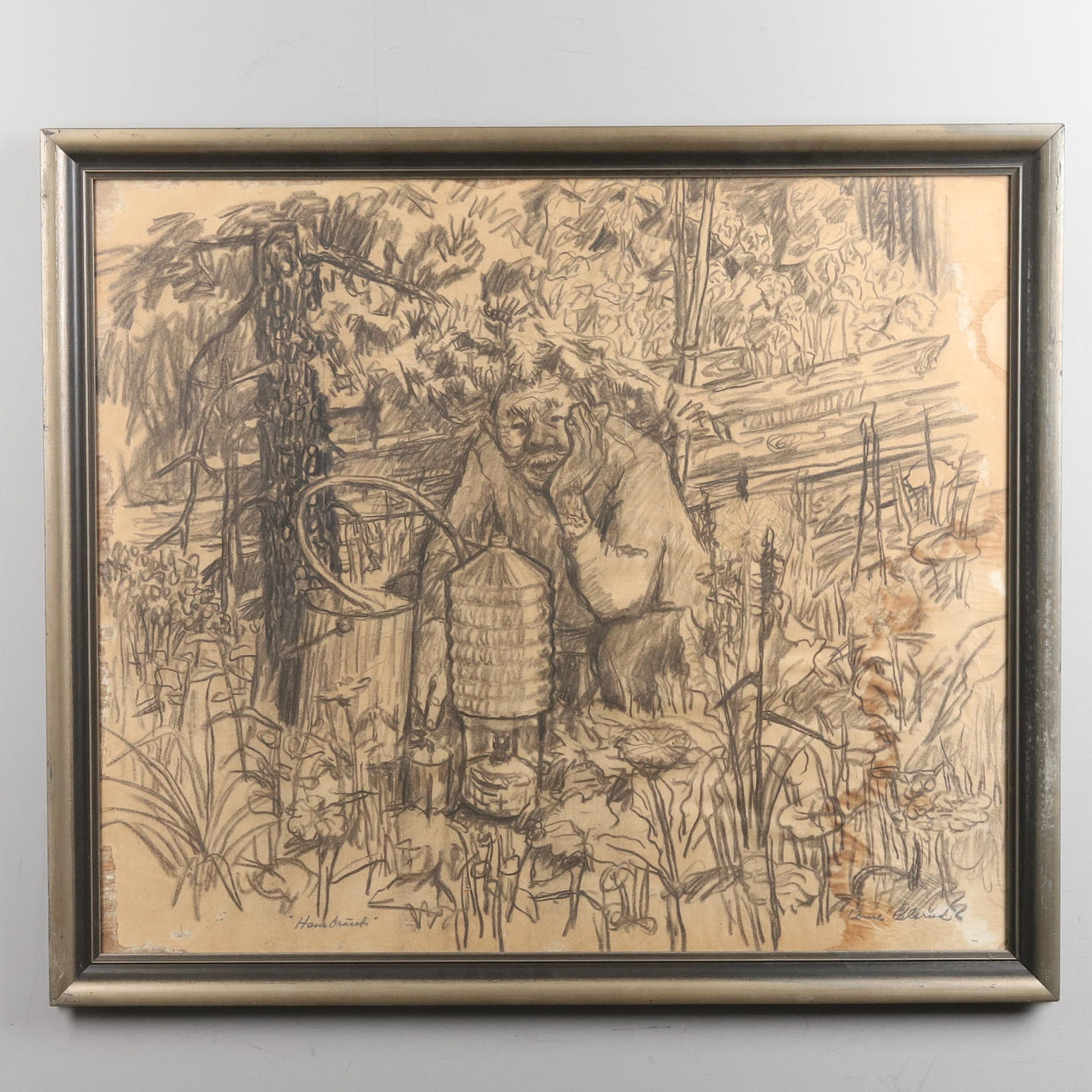 ARNE ELSRUD. CHARCOAL DRAWING. “Moonshine”, signed.