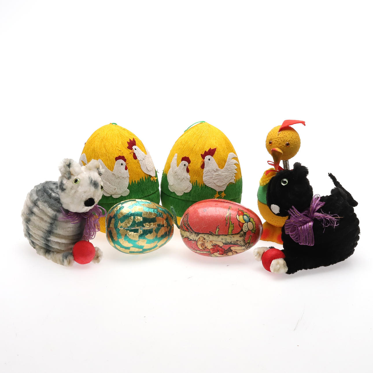 OLD EASTER DECORATIONS, 1950/1960's, 7 pieces.