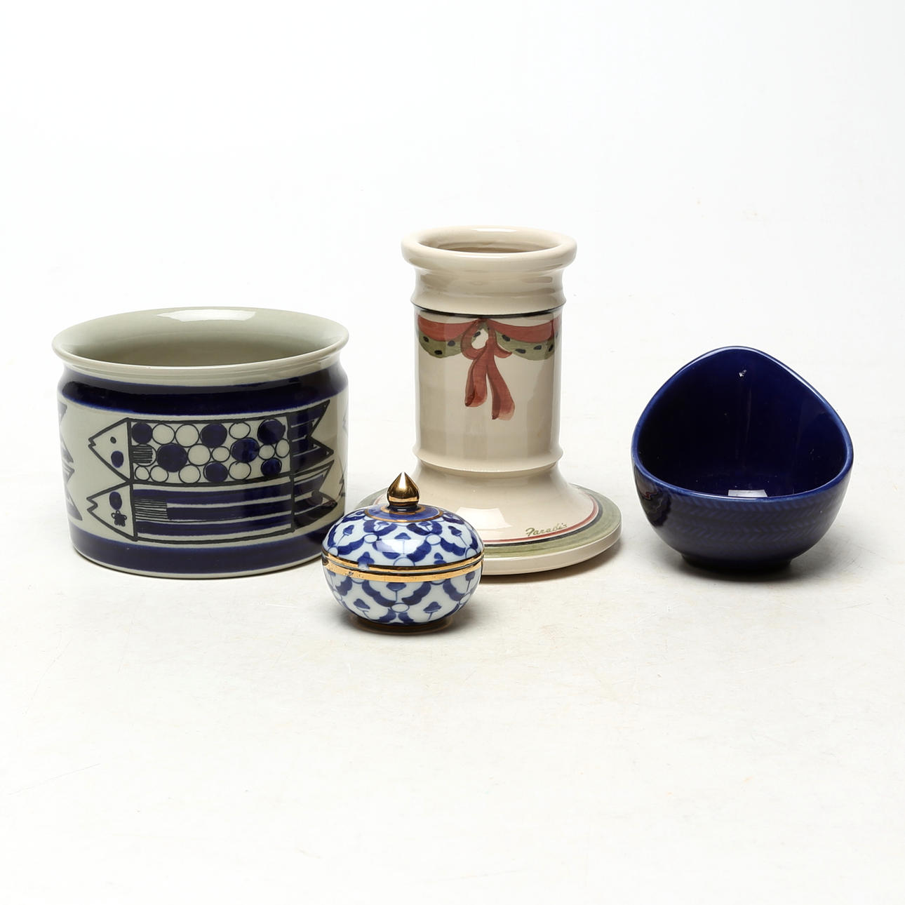 A 4-piece ceramic object, among others, Blå Eld, Rörstrand. .