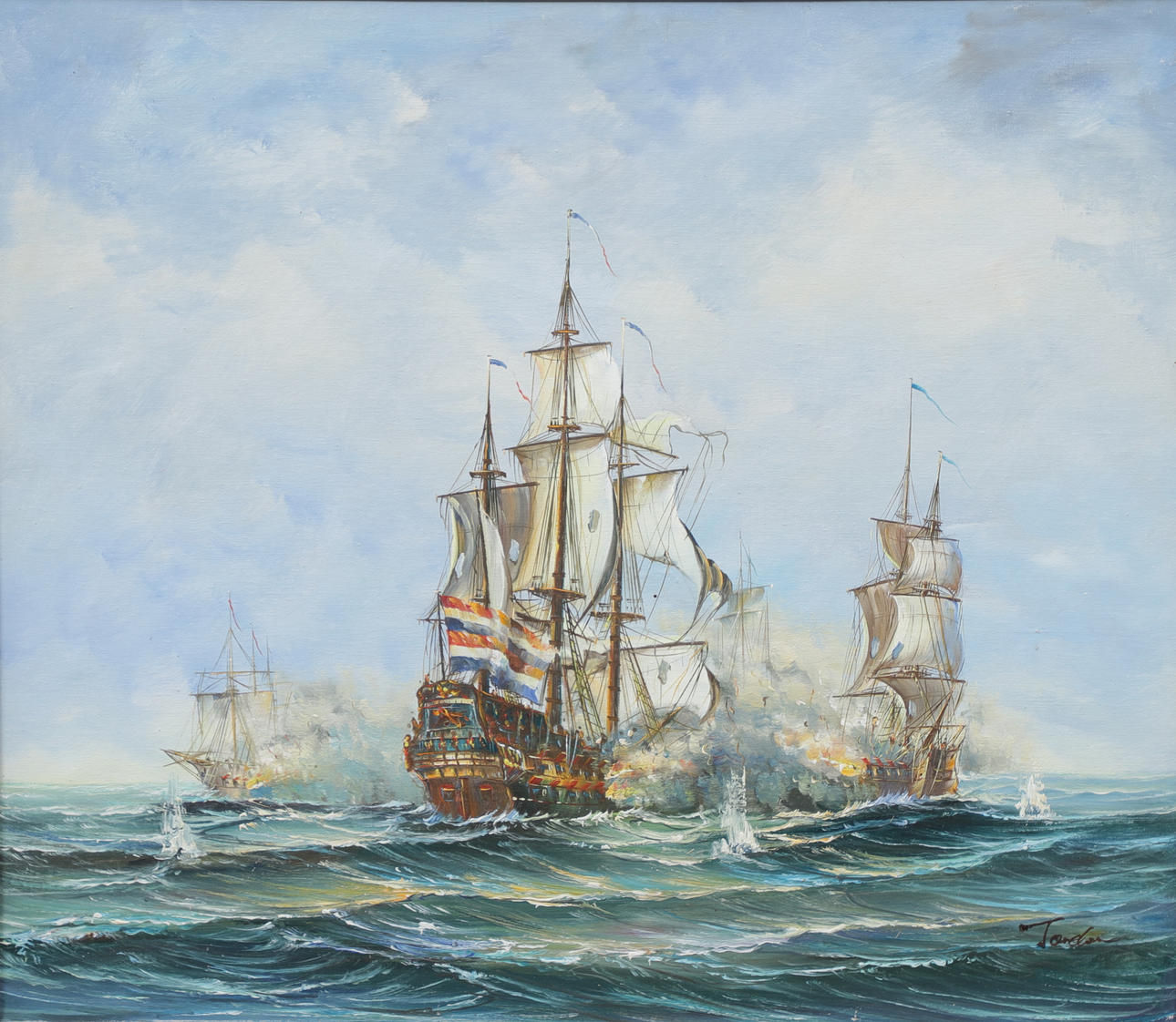 OIDENTIFIERAD KONSTNÄR. Ship's battlement, oil on canvas, signed.