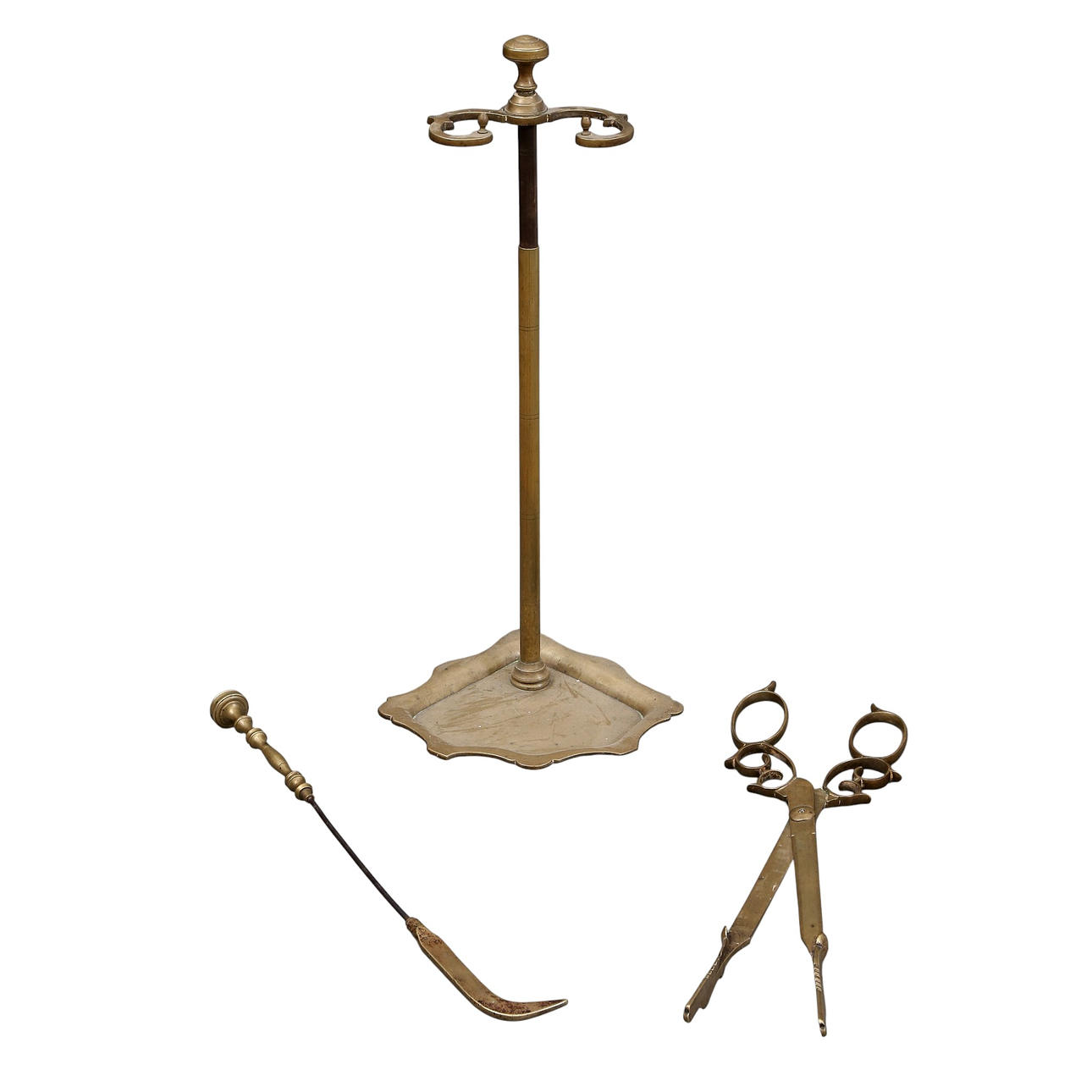 Brass fireplace set, 20th Century.