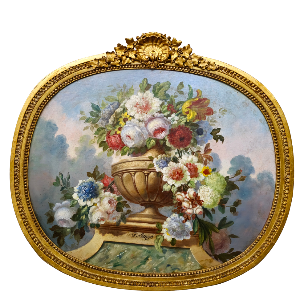 NEOCLASSICAL COMPOSITION WITH FLOWERS. OIL ON BOARD.