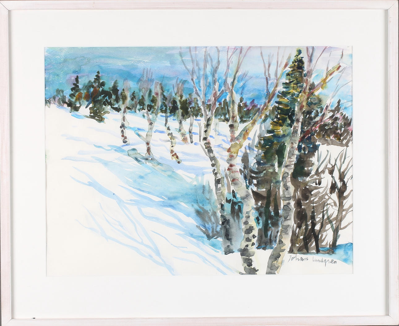 JOHAN LUNDGREN. Fjällbjörkar, akvarell, signerad.