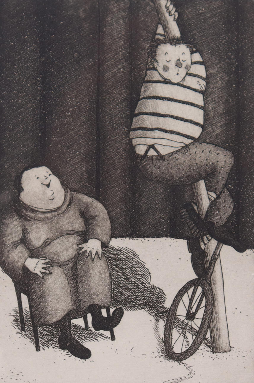 EVA REX. etching, “Clown Art”.