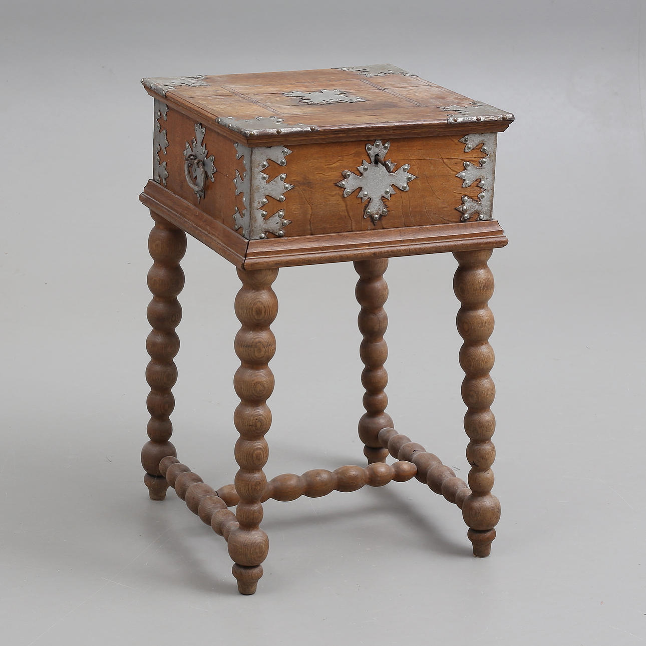 A BAROQUE BOX ON LEG STAND, oak.