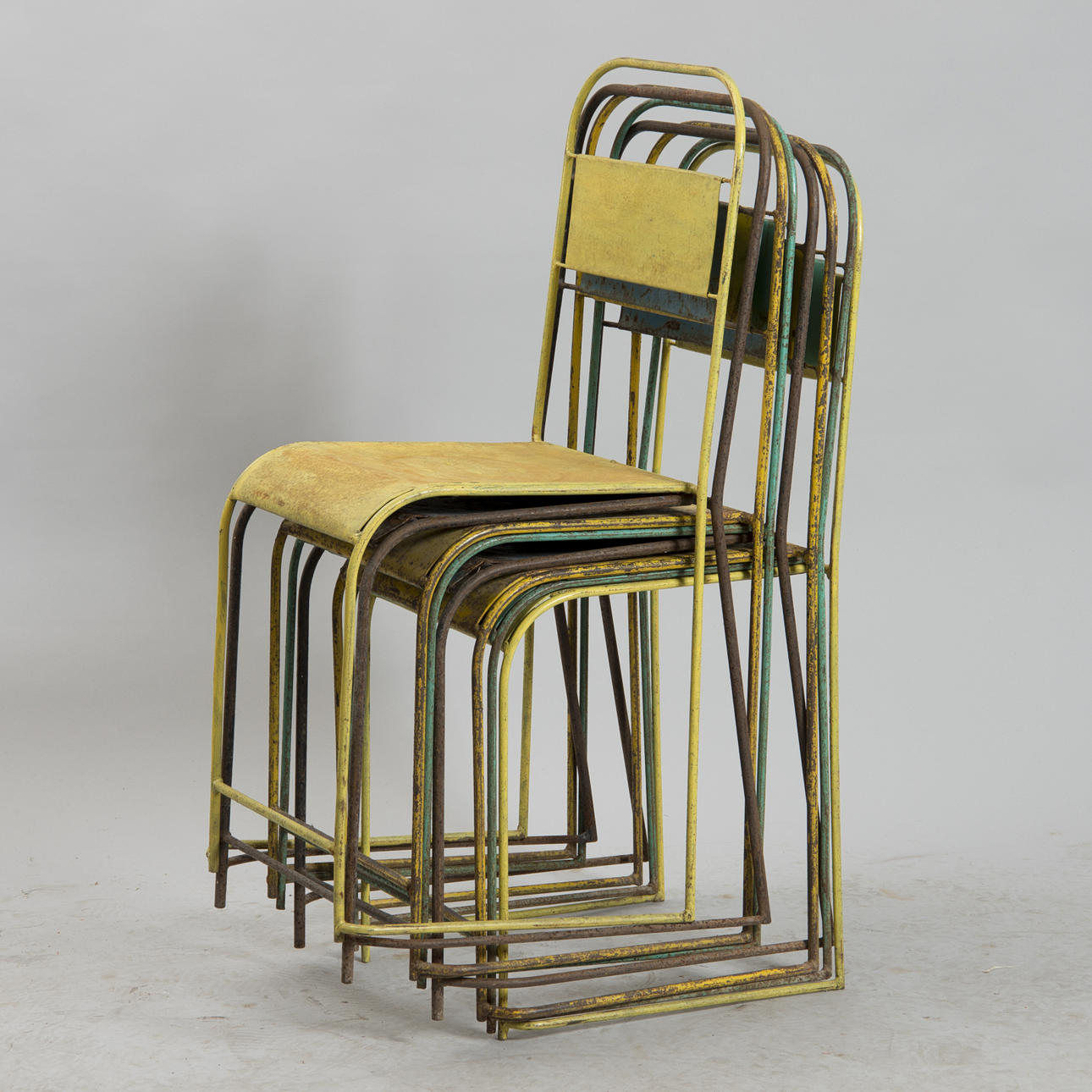 STOLAR, 6+2 stycken, målad plåt och smidesjärn, industridesign.