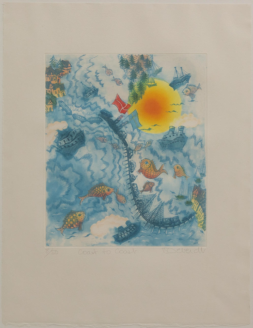 OIDENTIFIERAD KONSTNÄR. 'Coast to coast', colour etching, no 8/50, signed.