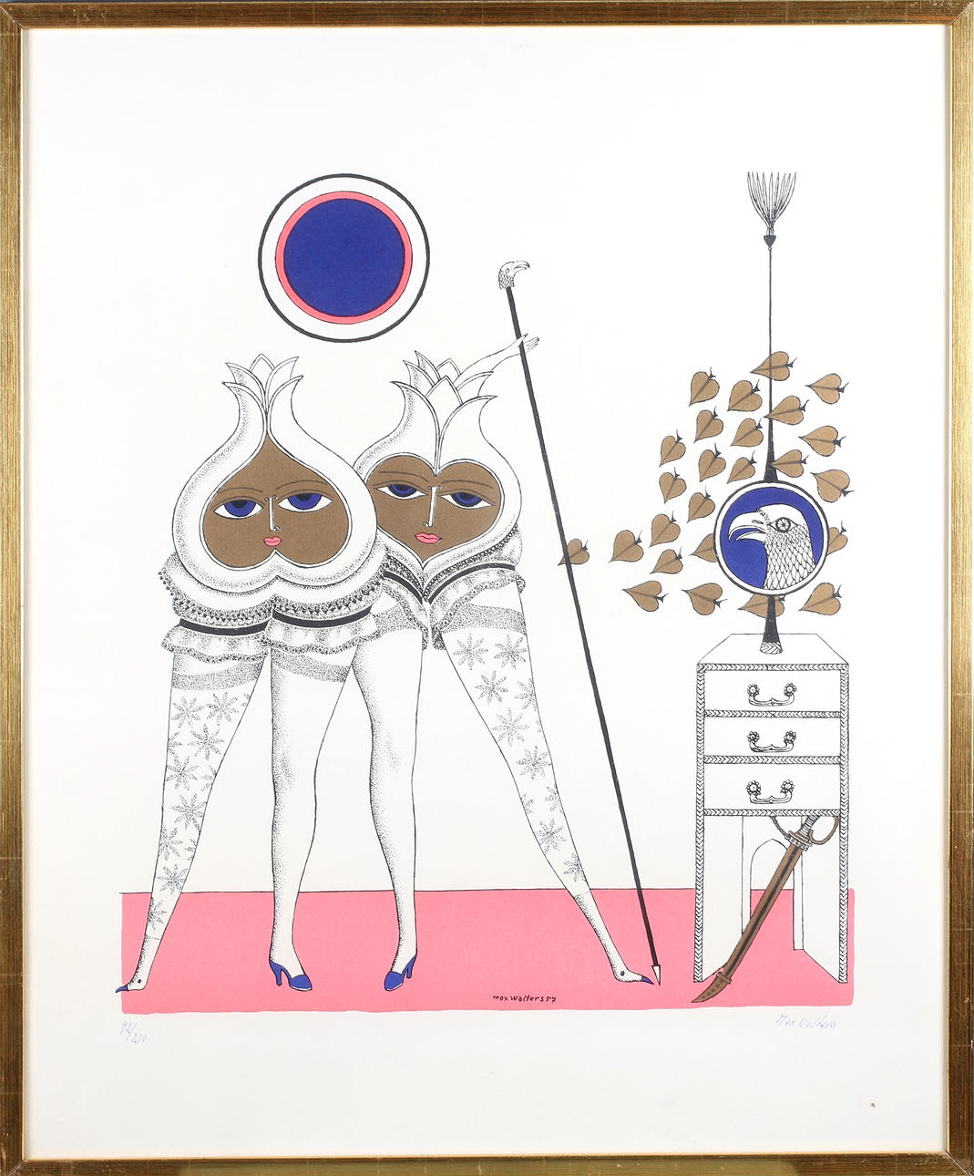 MAX WALTER SVANBERG. Surrealistisk komposition, färglitografi, signerad i trycket.