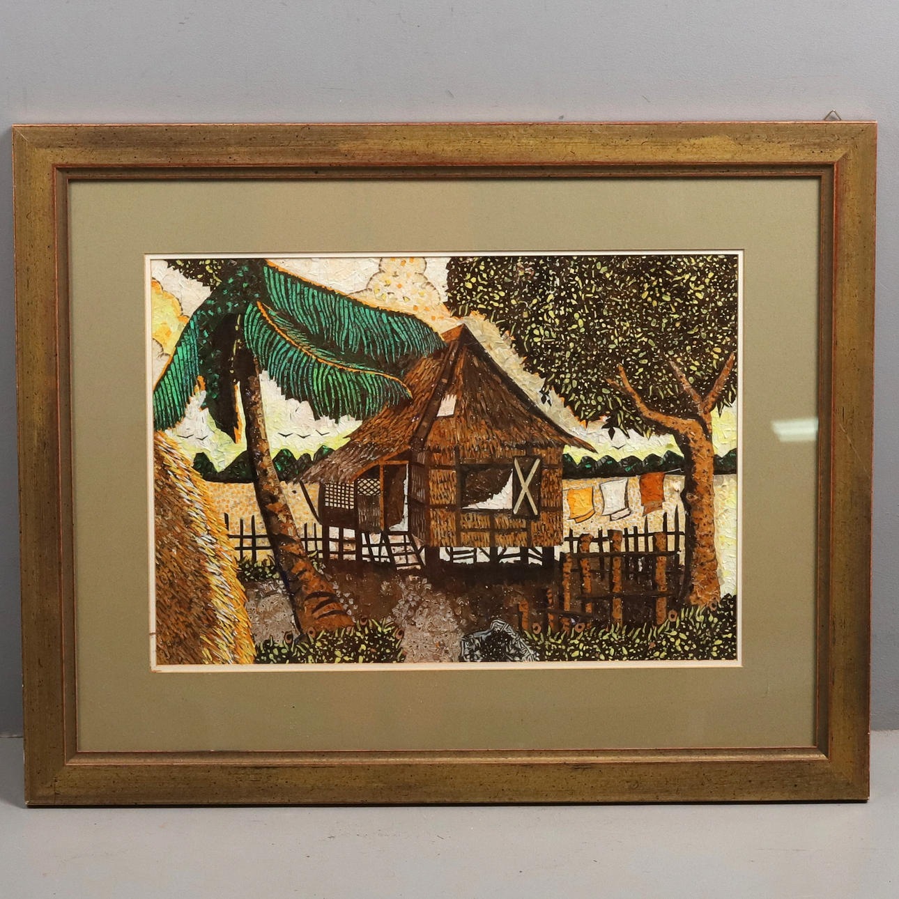 OKÄND KONSTNÄR. Collage, “Bungalow by river”.