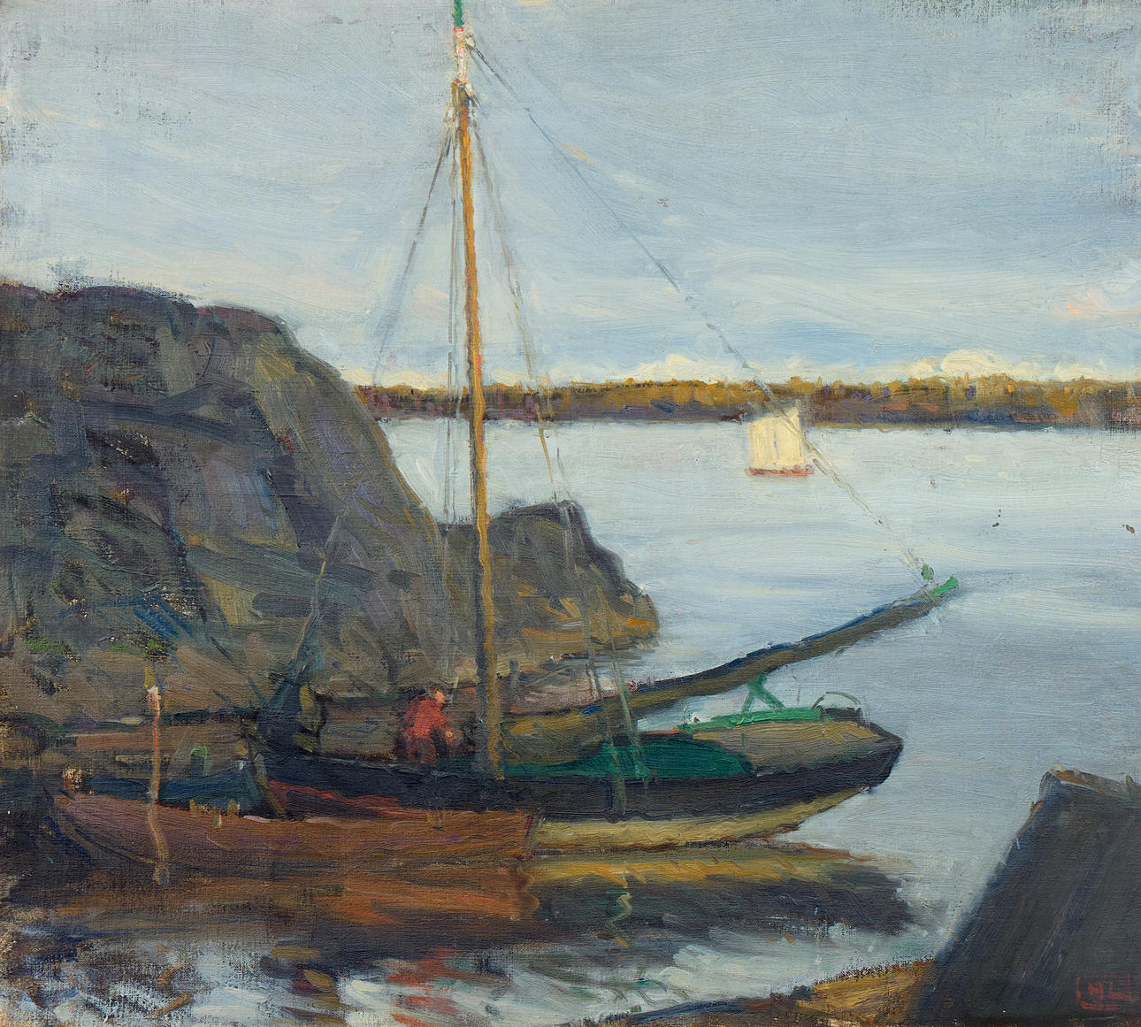 OKÄND KONSTNÄR. Boats in bay.