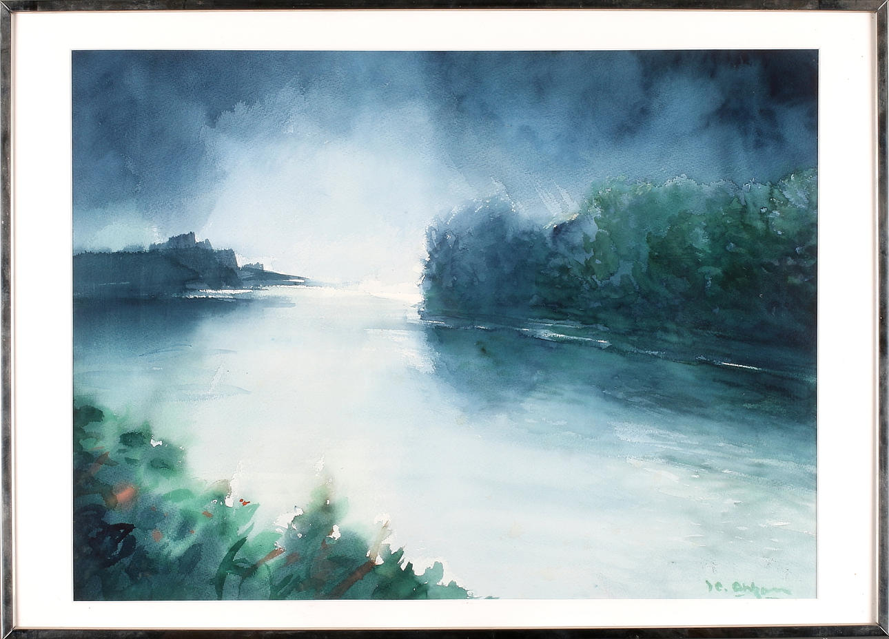 JAN ERIK OHLZON. Ångermanlandsälven, akvarell, signerad.