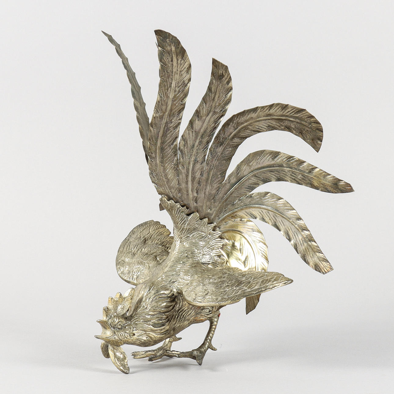 TABLE DECORATION Rooster, white metal, large.