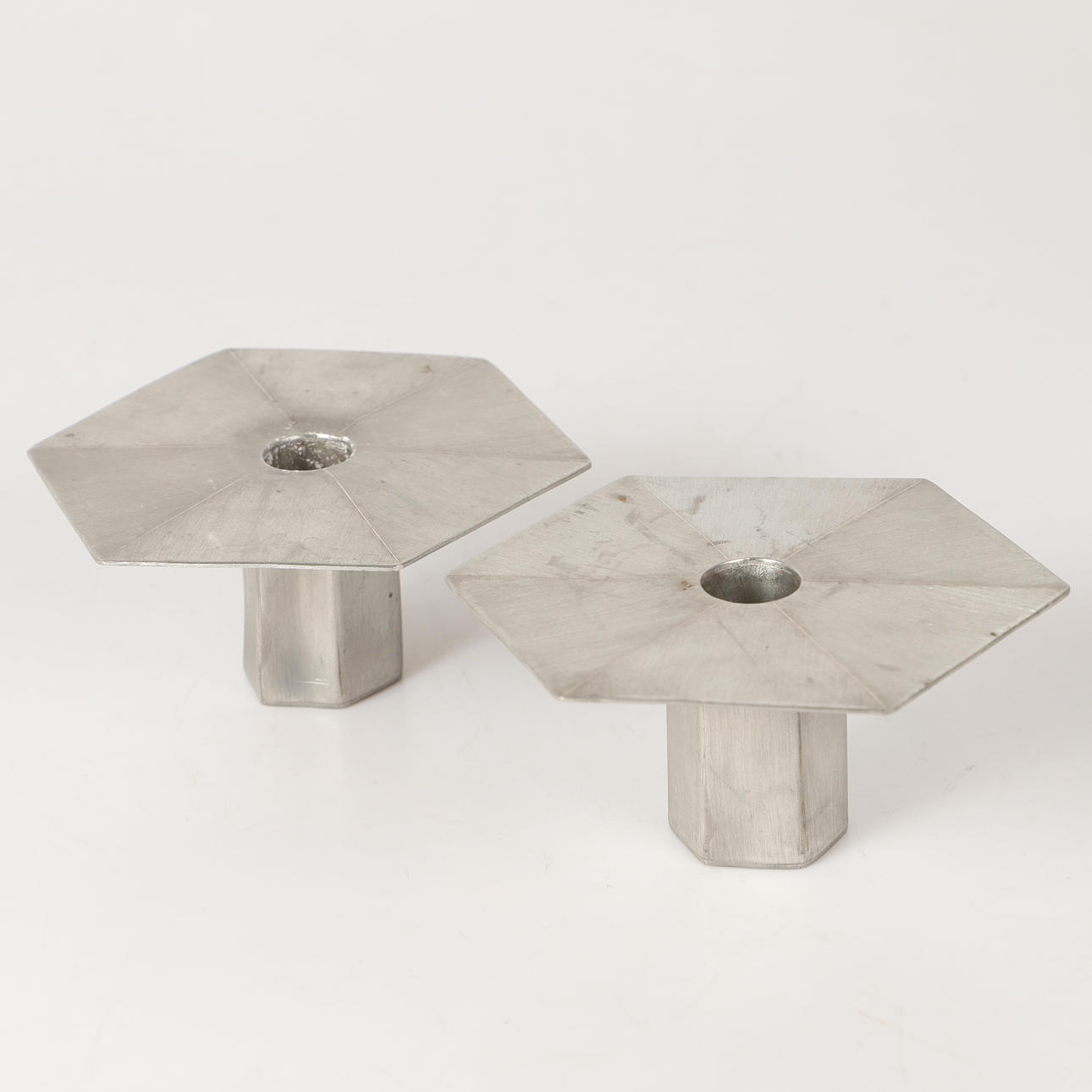 CANDLESTICKS, 1 pair, pewter, 1994, indistinctly signed.