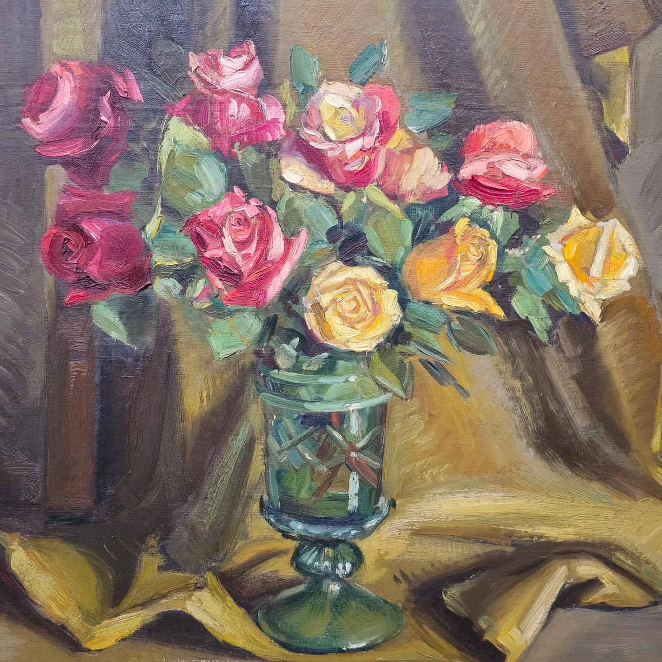 ROSES. OIL ON CANVAS. SIGNED V. RINCON.