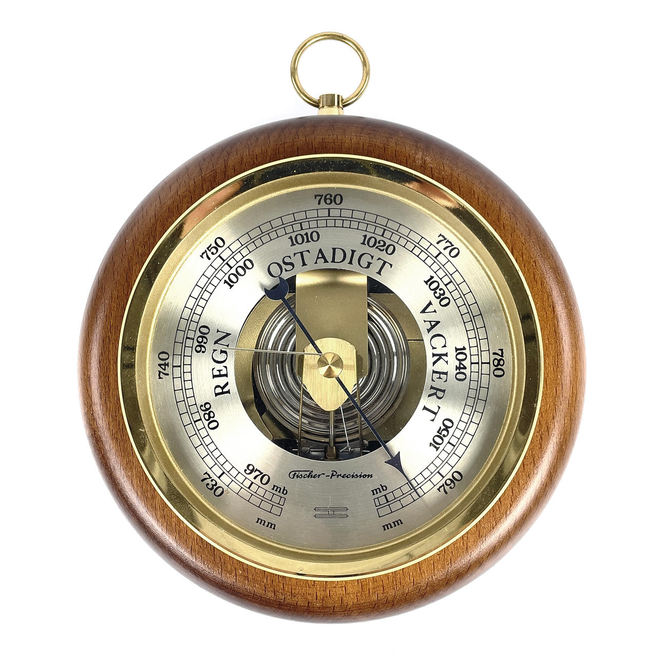BAROMETER, Fischer, GDR, trä& mässing, 1900-talets andra hälft.
