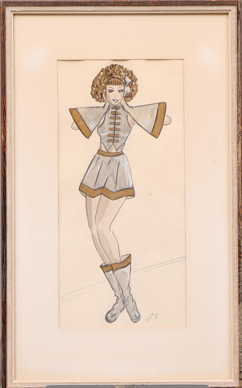 SONIA MOSSE. TAVLA, blandteknik på papper, signerad Mosse -35, mannekäng.