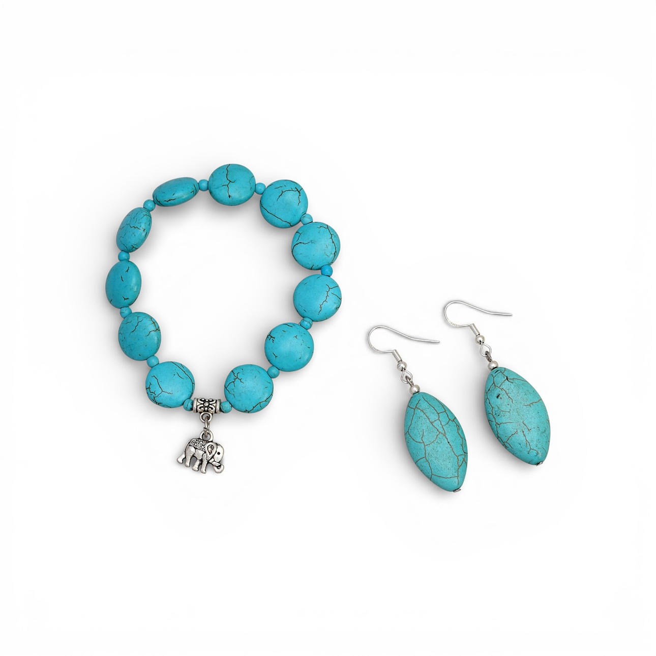 Gemstones long earrings and bracelet.