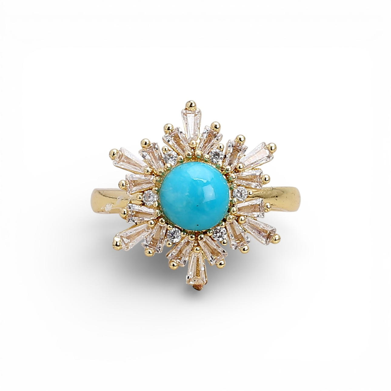 Turquoise and zircons ring.