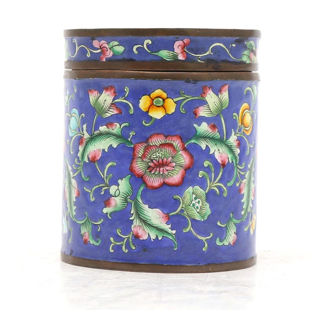Chinese enamelled copper lidded jar, circa 1970.