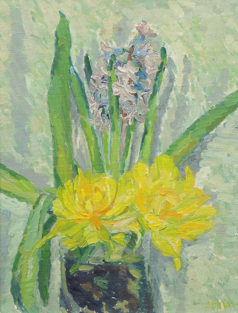 LEOO VERDE. oil on panel, signed.