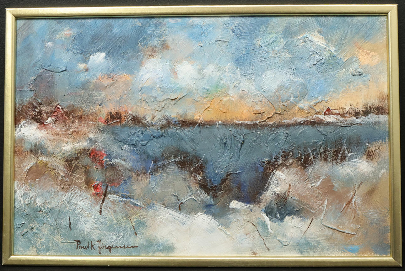 POUL K JÖRGENSEN. oil on panel, Kalvsjön Vinter, signed.