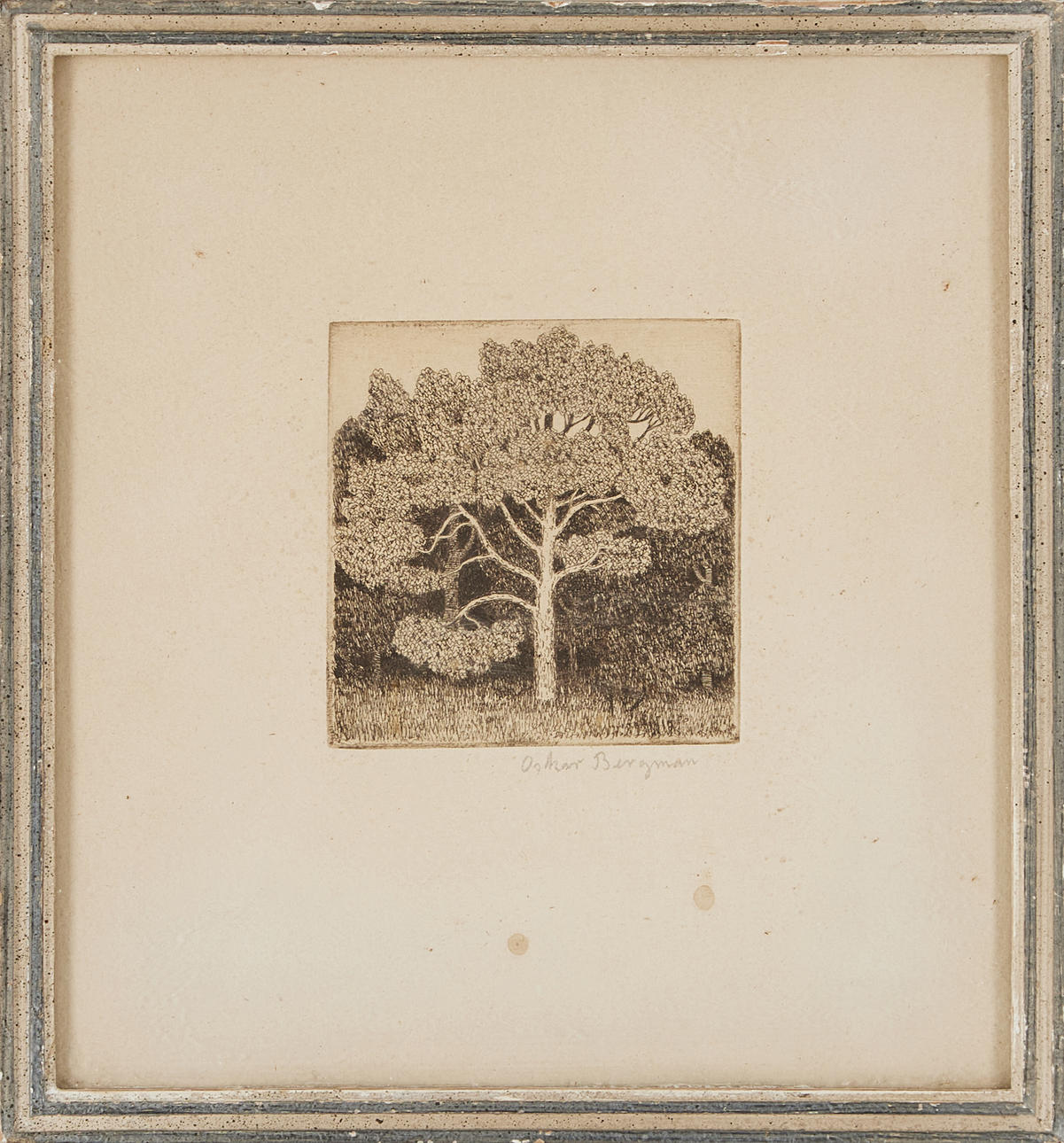 OSKAR BERGMAN. Tree, etching, signed.