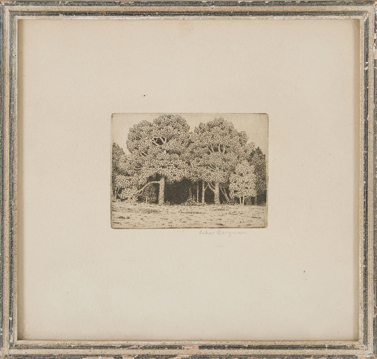 OSKAR BERGMAN. Forest lot, etching, signed.