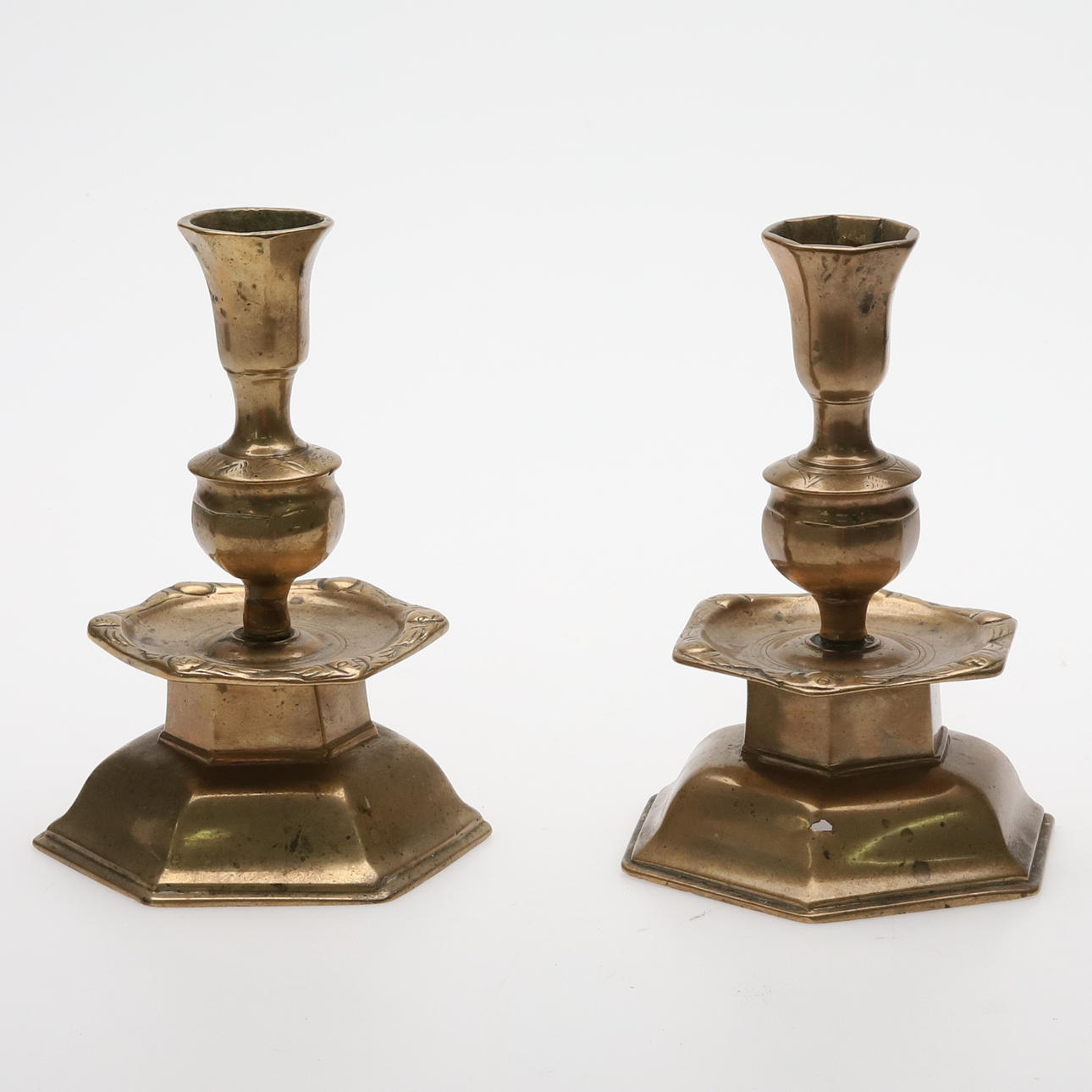 CANDLESTICKS. A couple. Brass, Baroque, 18th century.