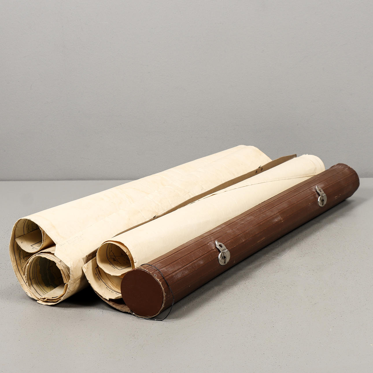 A mid-20th century sea chart and case.