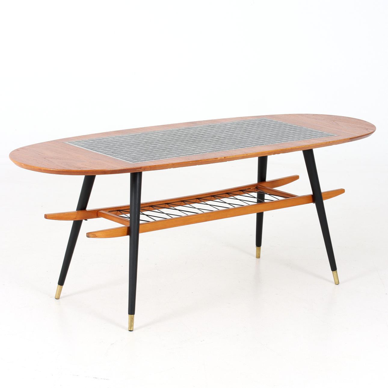 A teak mosaic coffee table, mid 20th century.