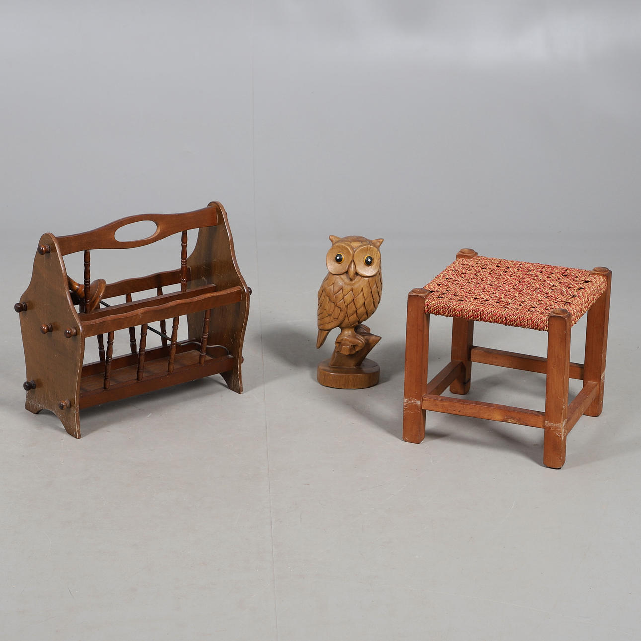 HARDWOOD FOOT STOOL WITH OTHERS.