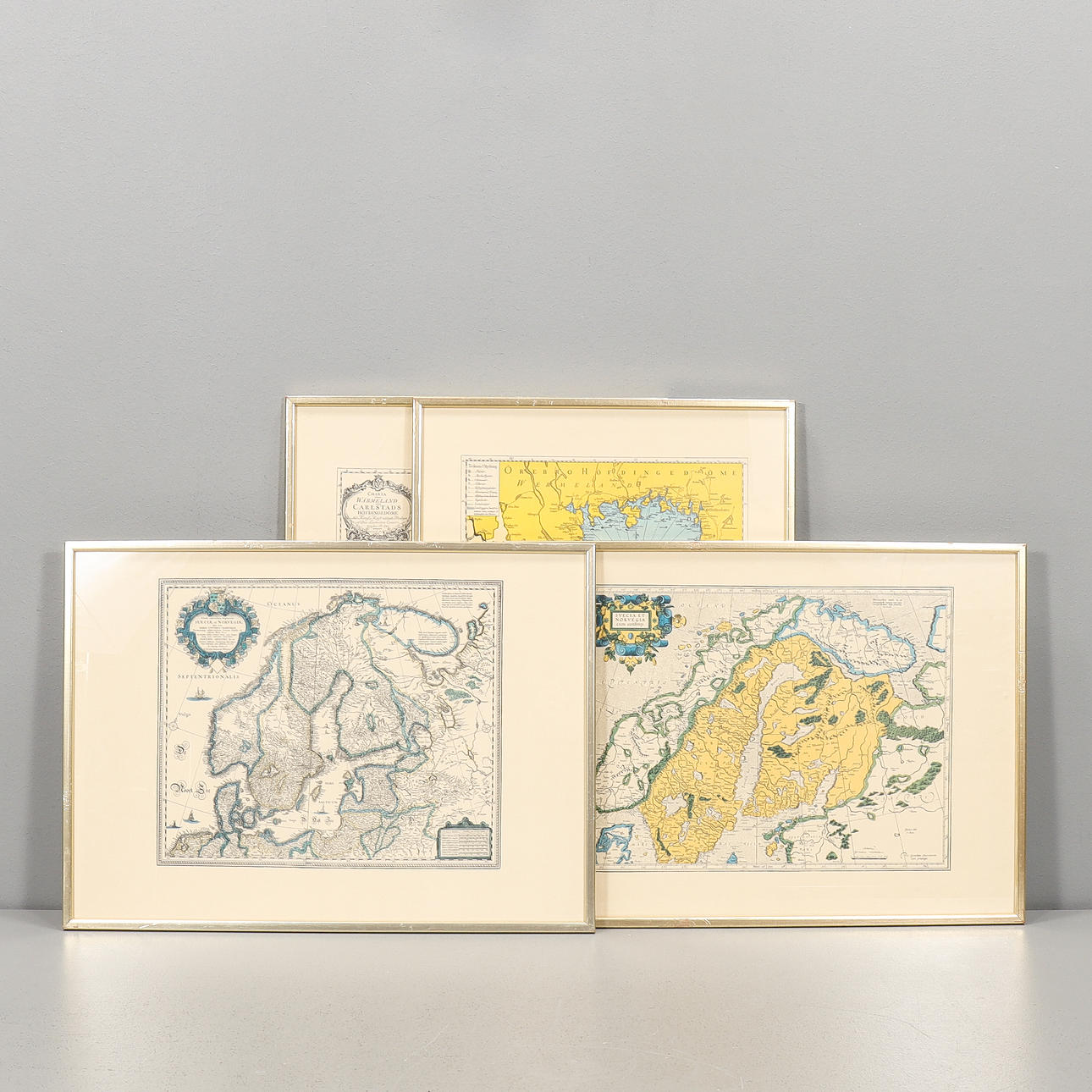 MAPS 4 pieces, framed.