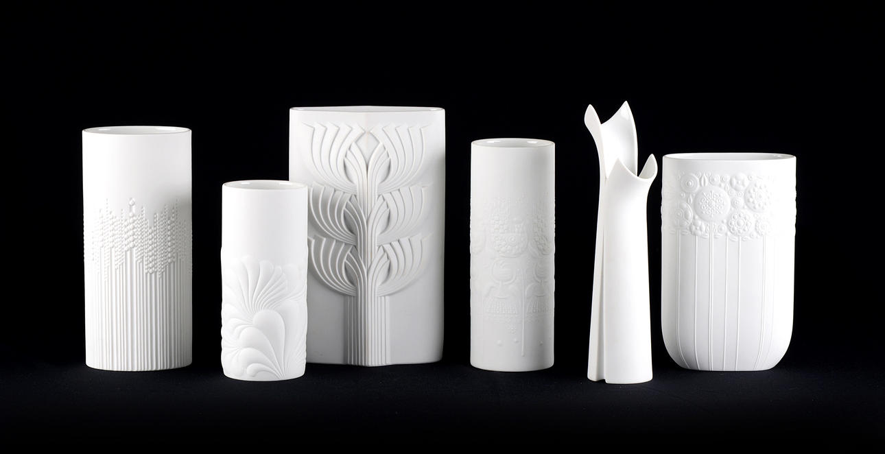 ROSENTHAL. 6 designer vaser Bisque porslin, oglaserat vitt, 1980-tal.