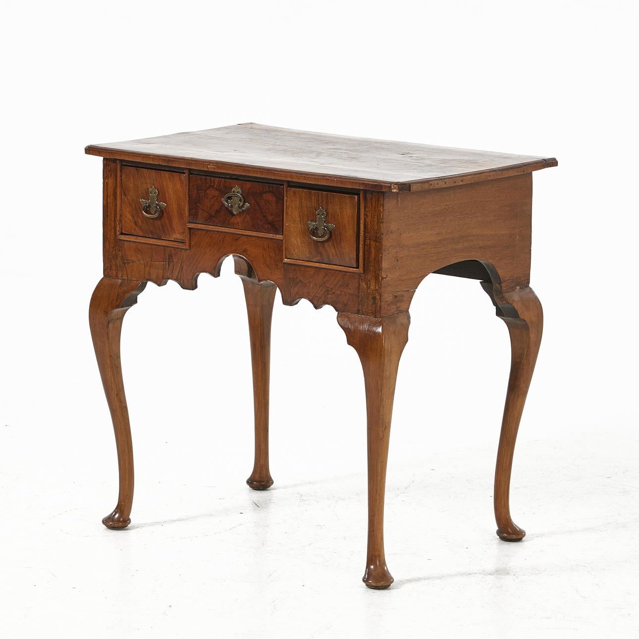 AN 18TH-CENTURY LADY'S WORK TABLE, Queen Anne, veneered and partly solid walnut, bronze fittings.